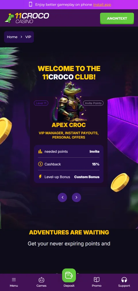 11Croco Casino mobile access on phones and tablets for Canada