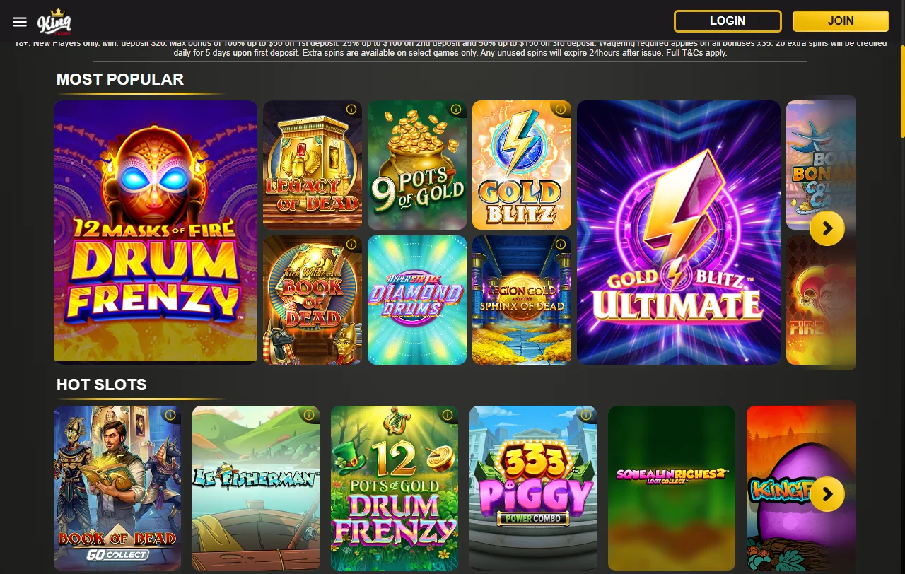 1King Casino slots live dealer tables and software providers