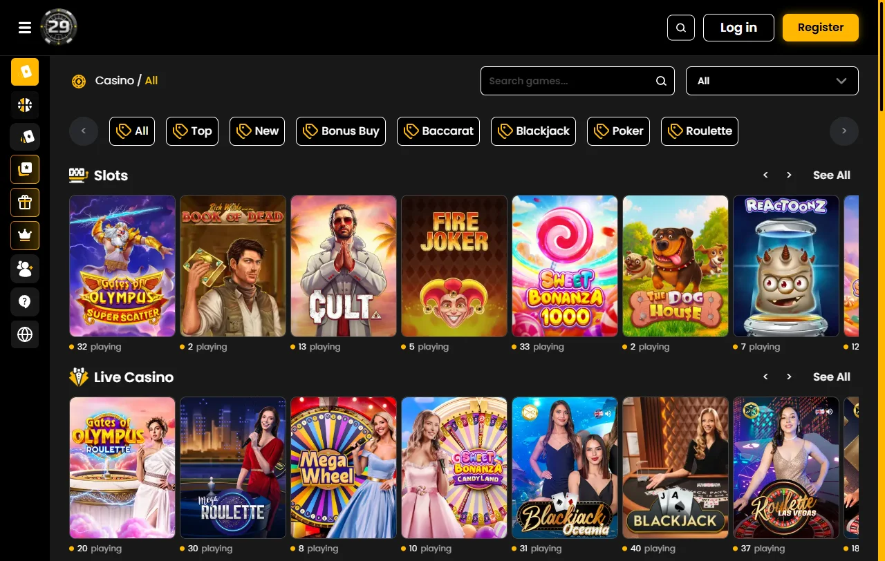 29Black Casino slots and live dealer selection across major software providers
