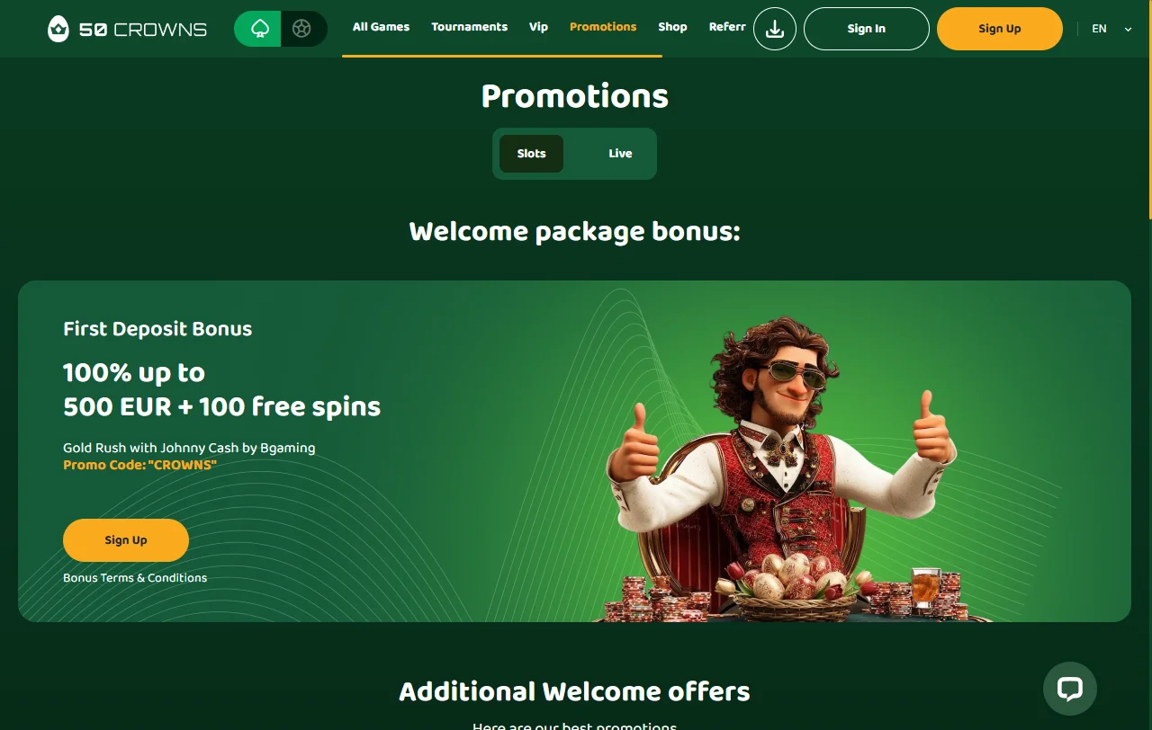 50 crowns Casino games, slots, and live tables