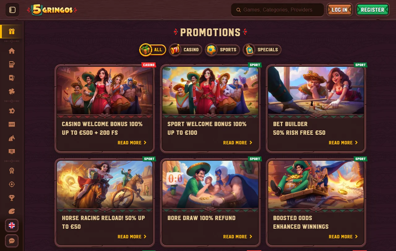 5Gringos Casino games library and live dealer options for readers
