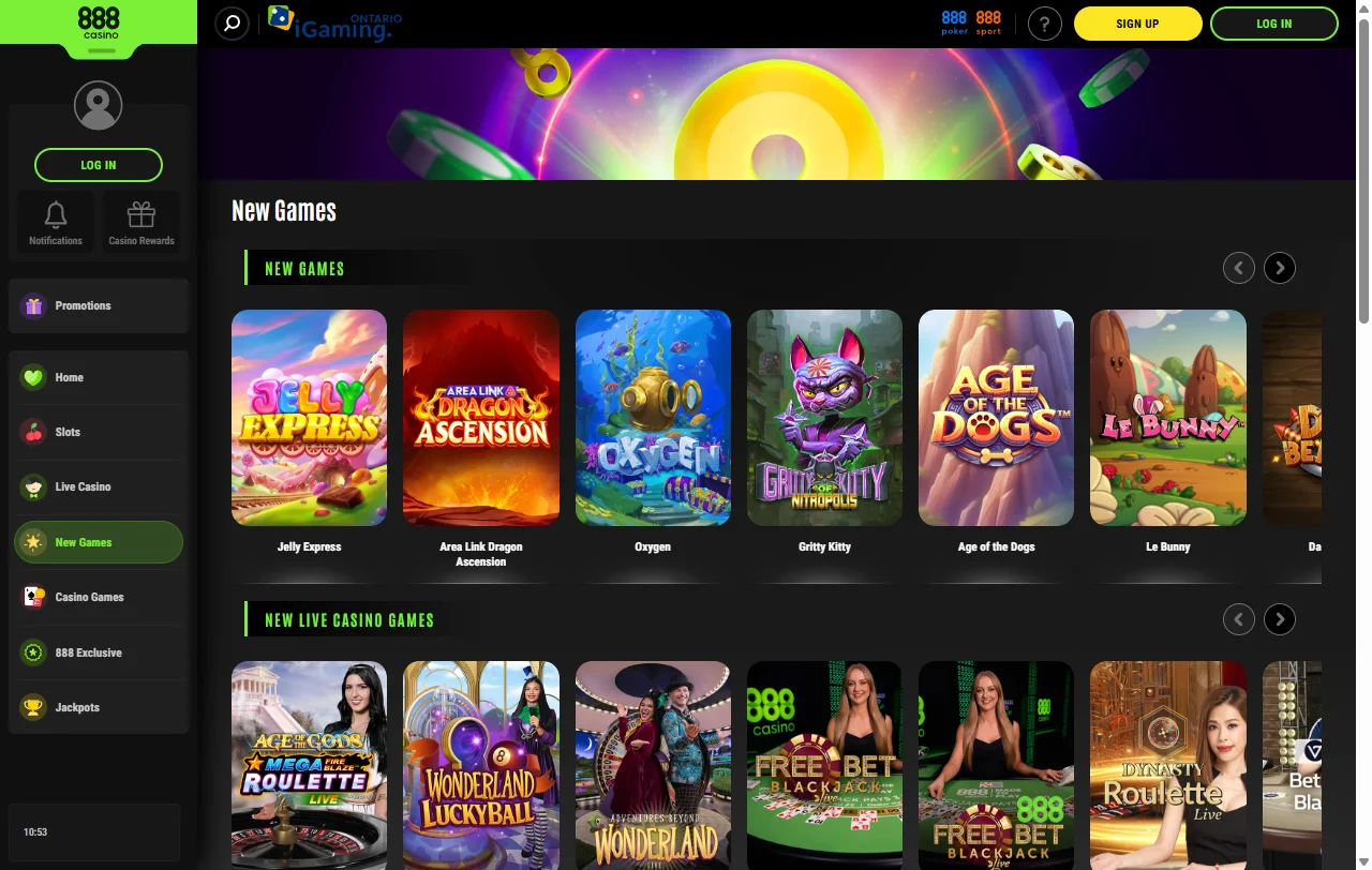 888 Casino games library with slots and live dealer focus