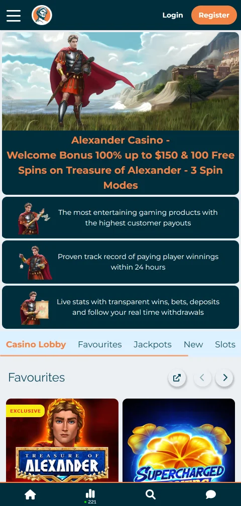 Alexander Casino mobile access for smartphone play in Canada