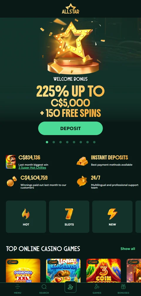 AllStar Casino mobile access for smartphone players