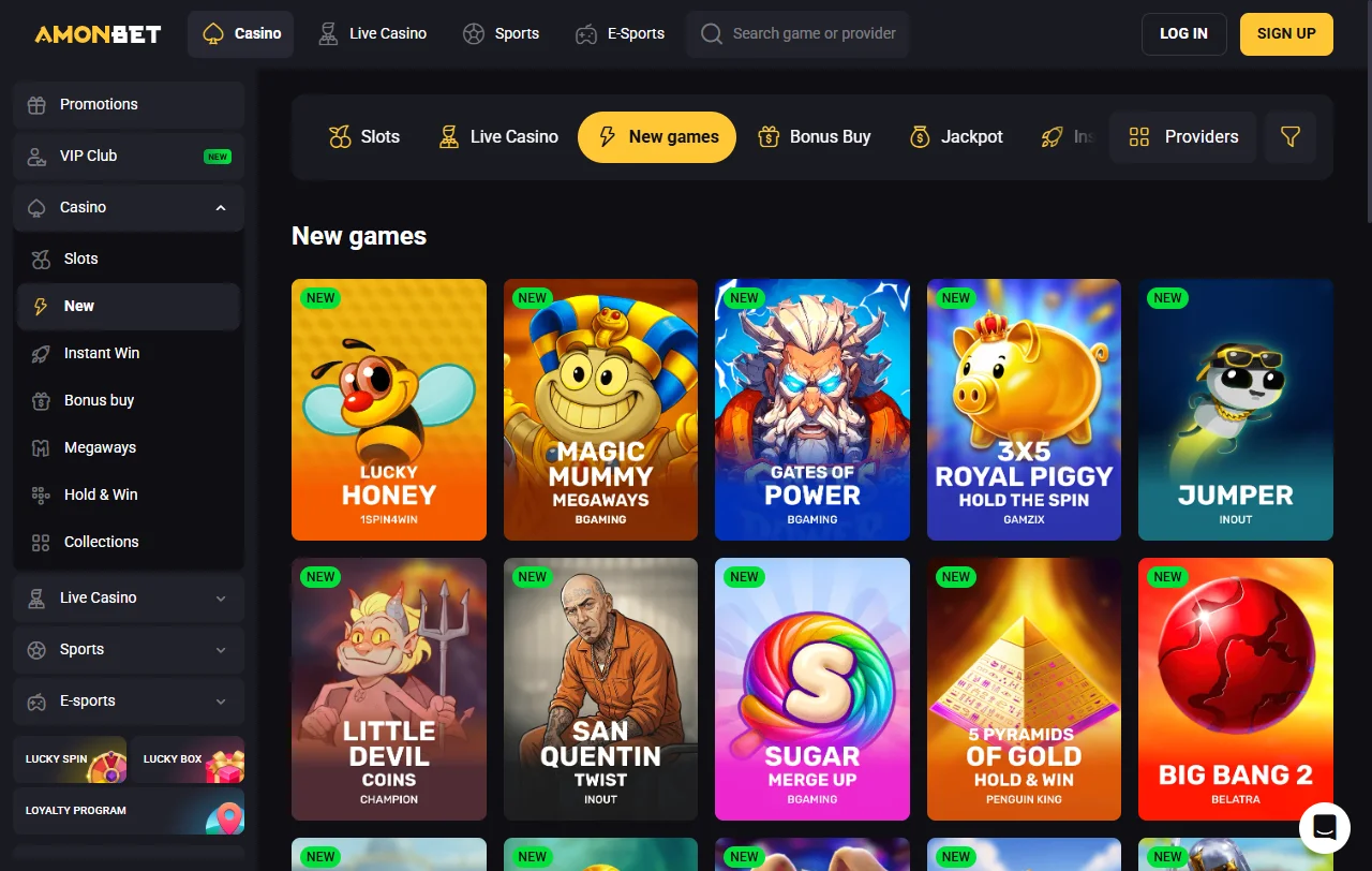 AmonBet Casino games and live dealer coverage