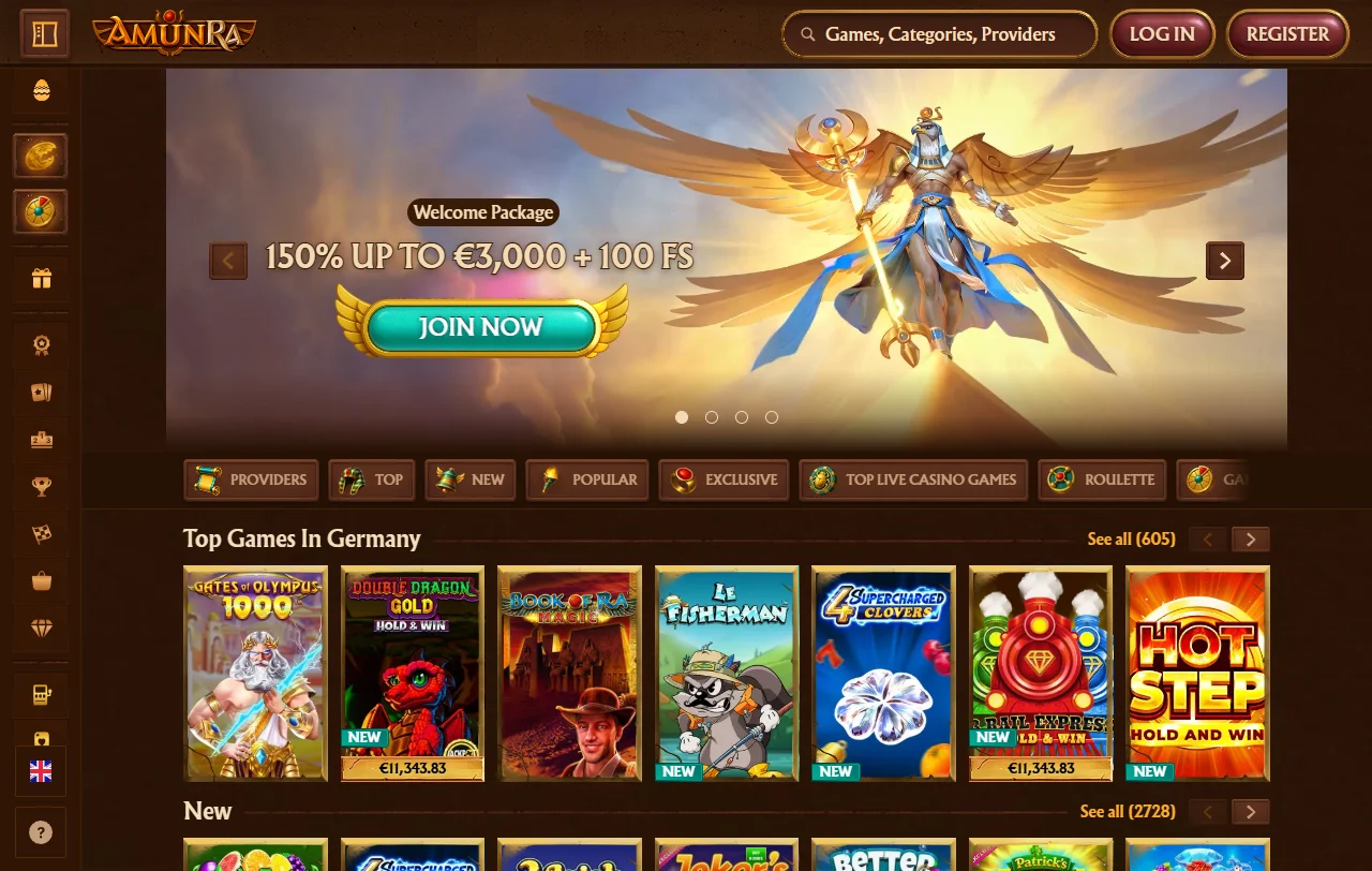 AmunRa Casino review covering bonuses, games, payments, and support