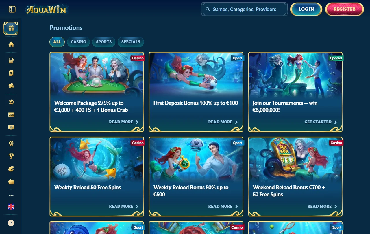 Aquawin Casino bonus terms and promotional structure summary
