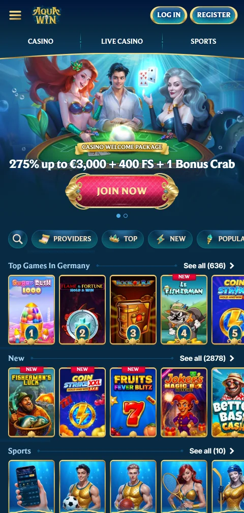 Aquawin Casino mobile access for Canadian players on the move