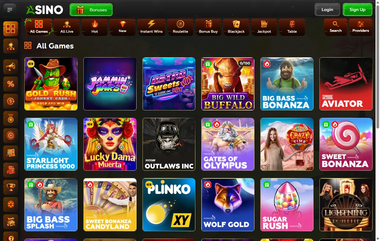 Asino Casino game library and providers summary