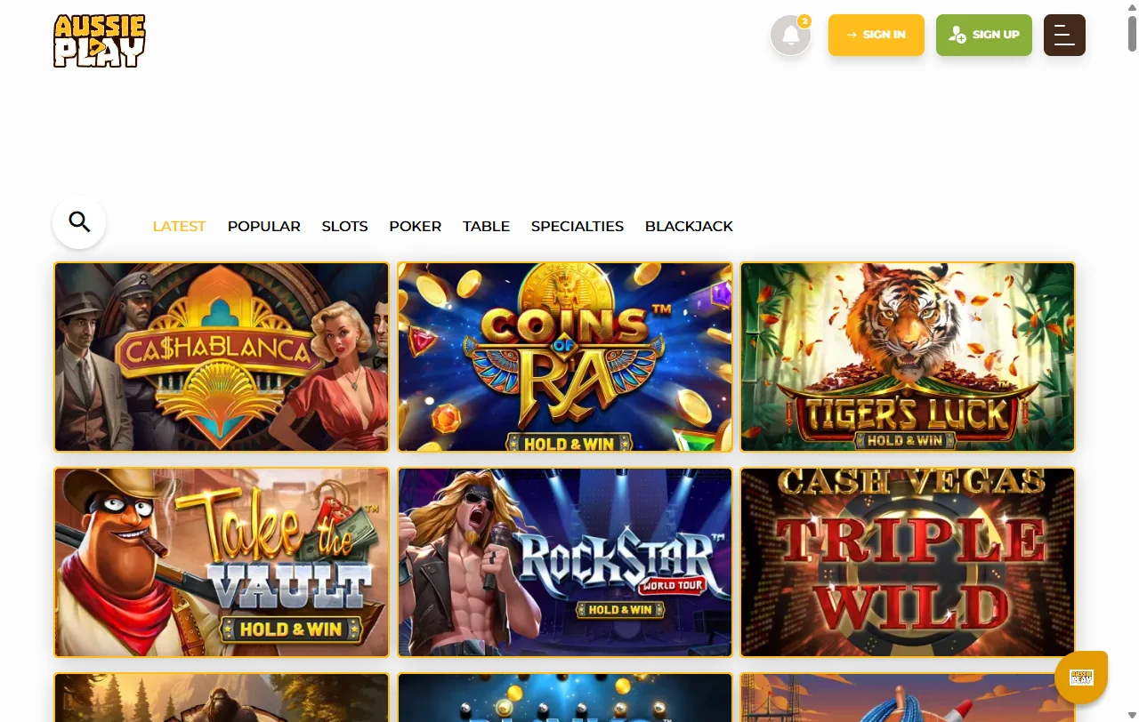Aussie Play Casino games and slot library summary
