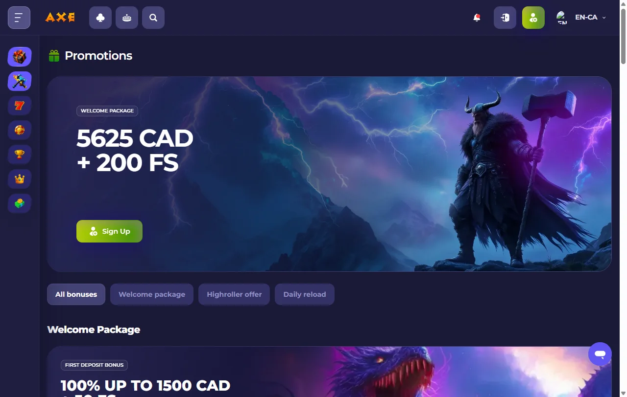 Axe Casino overview for Canada players and review context