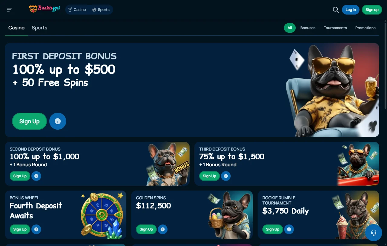 Baxterbet Casino bonus terms and welcome offer details for Canada
