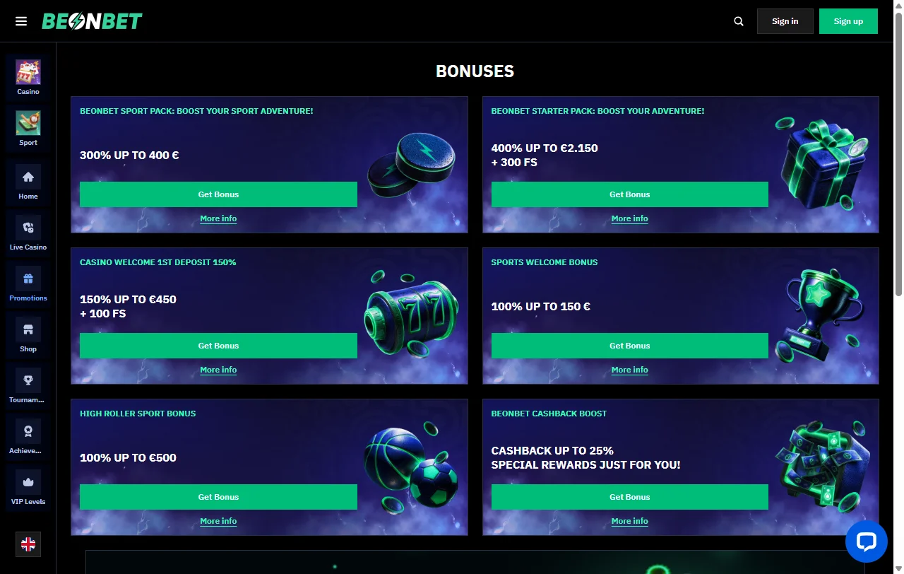 BeonBet Casino games, slots and live entertainment options