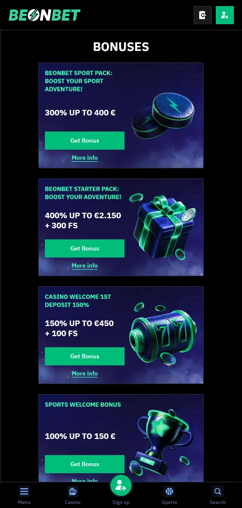 BeonBet Casino deposits, withdrawals and payment methods