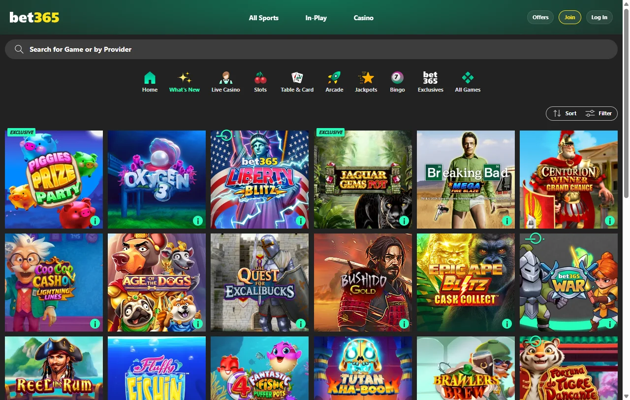 bet365 Casino slots and live dealer selection for Canadian players