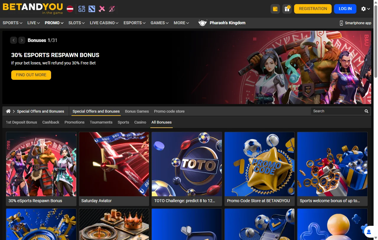 BetAndYou Casino games library with slots, live tables, and providers