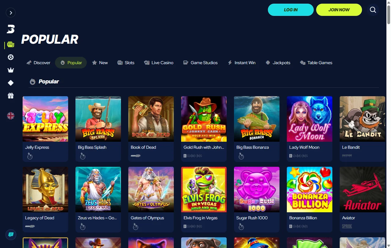 BetBeast Casino games library with slots, live tables and providers