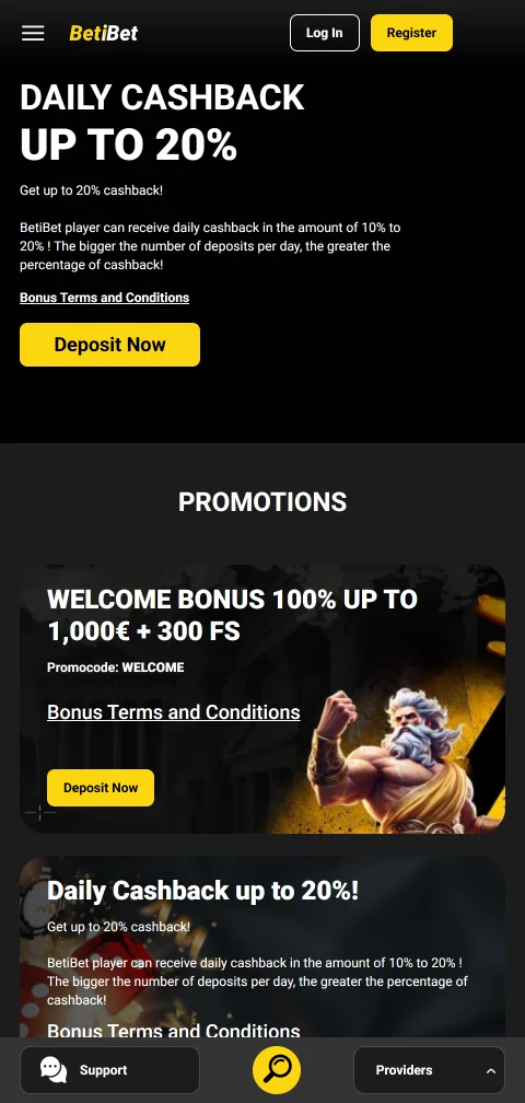 BetiBet Casino banking overview with deposits and withdrawals