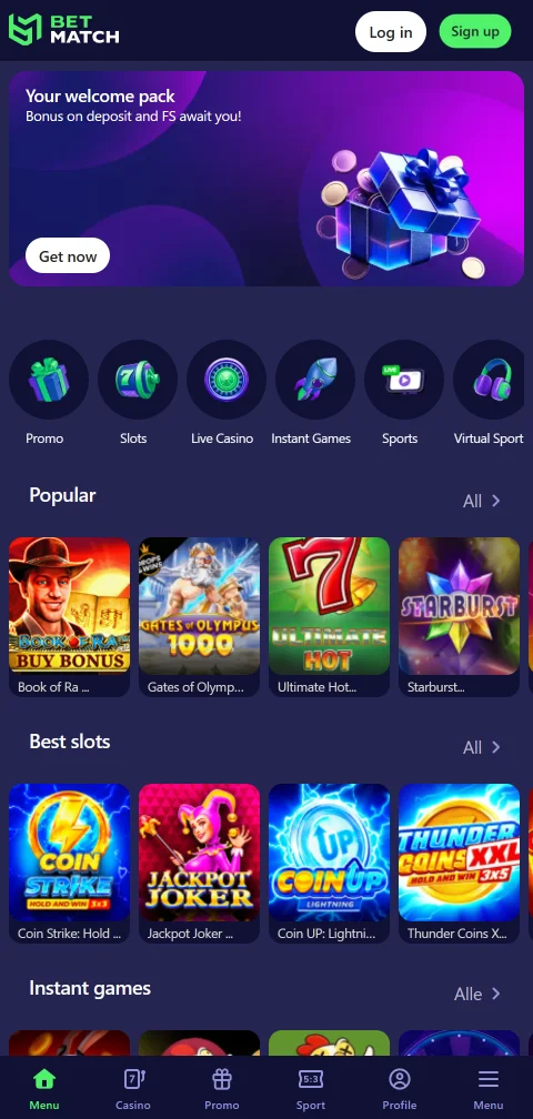 Betmatch Casino mobile access and browser play for Canada