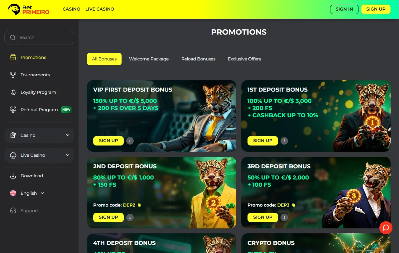 BetPrimeiro Casino games library overview with slots and live options