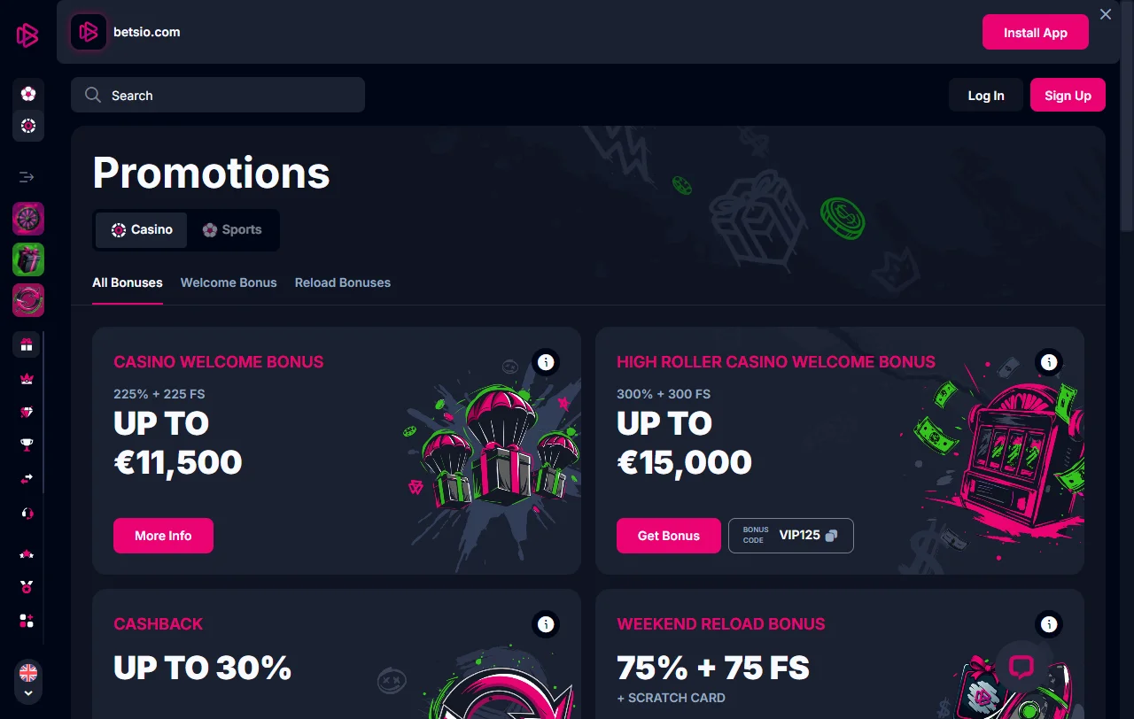 Betsio Casino analysis of slots, live tables and providers