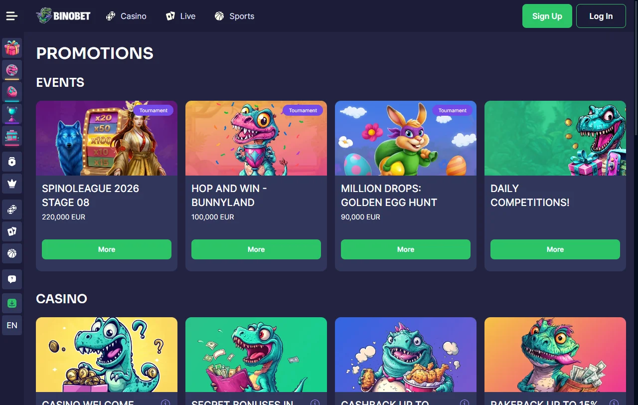 Binobet Casino slots and live dealer library for Canada