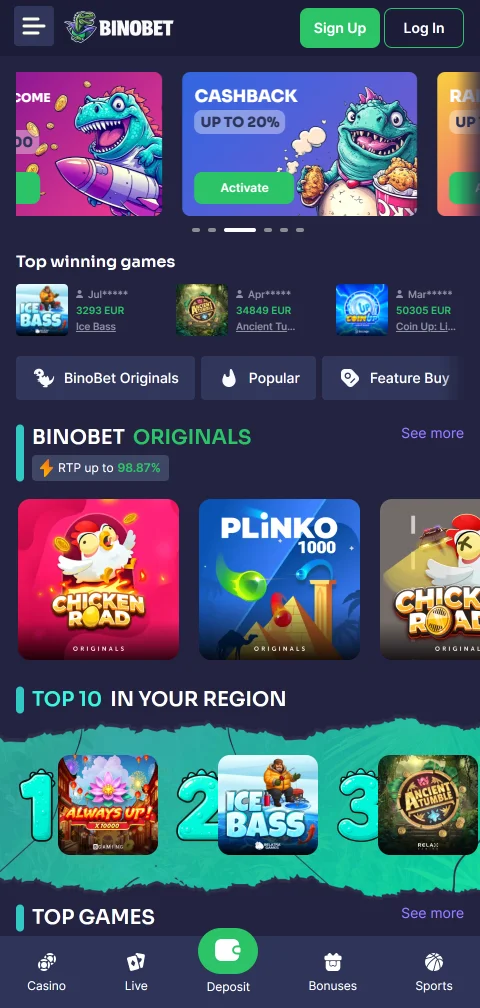 Binobet Casino smartphone access with full browser compatibility