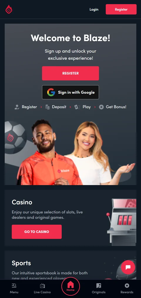 Blaze Casino mobile access with browser play for iPhone and Android