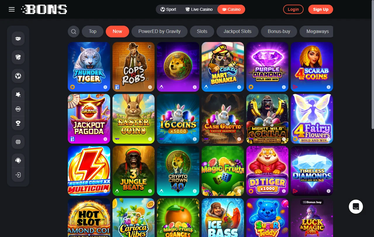 Bons Casino games, slots and live dealer coverage