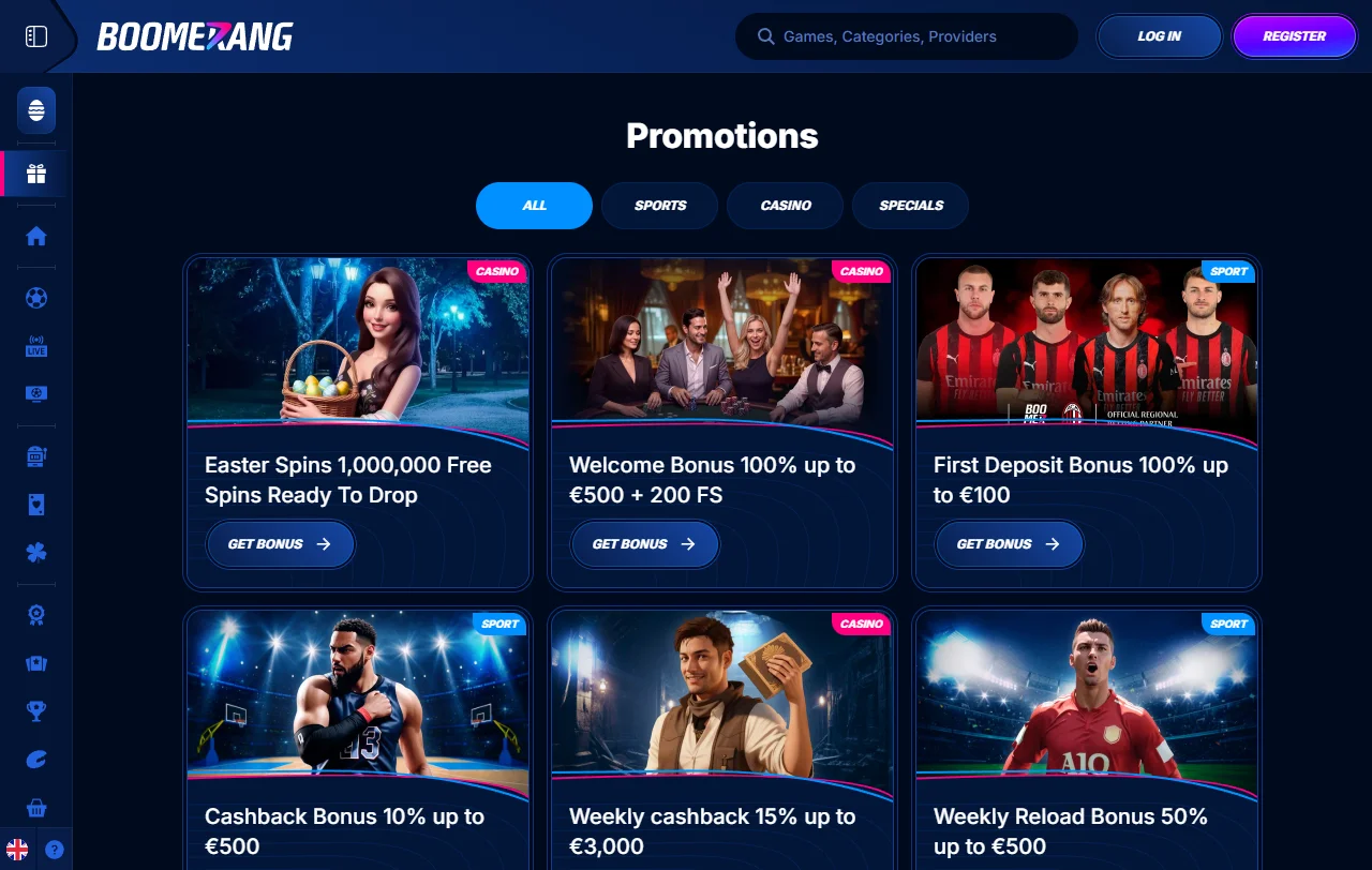 Boomerang Casino games library with slots and live dealer focus