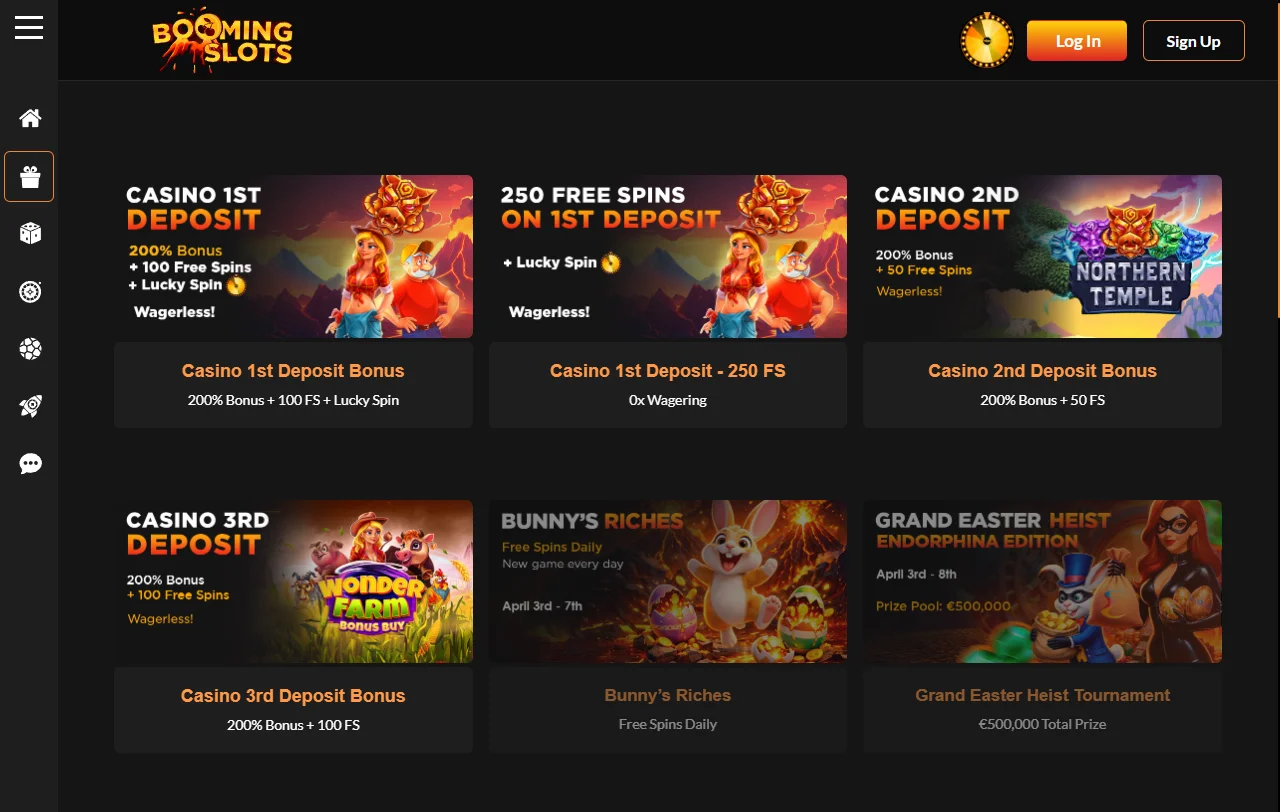 Boomingslots Casino games overview for slots, tables, and live dealer