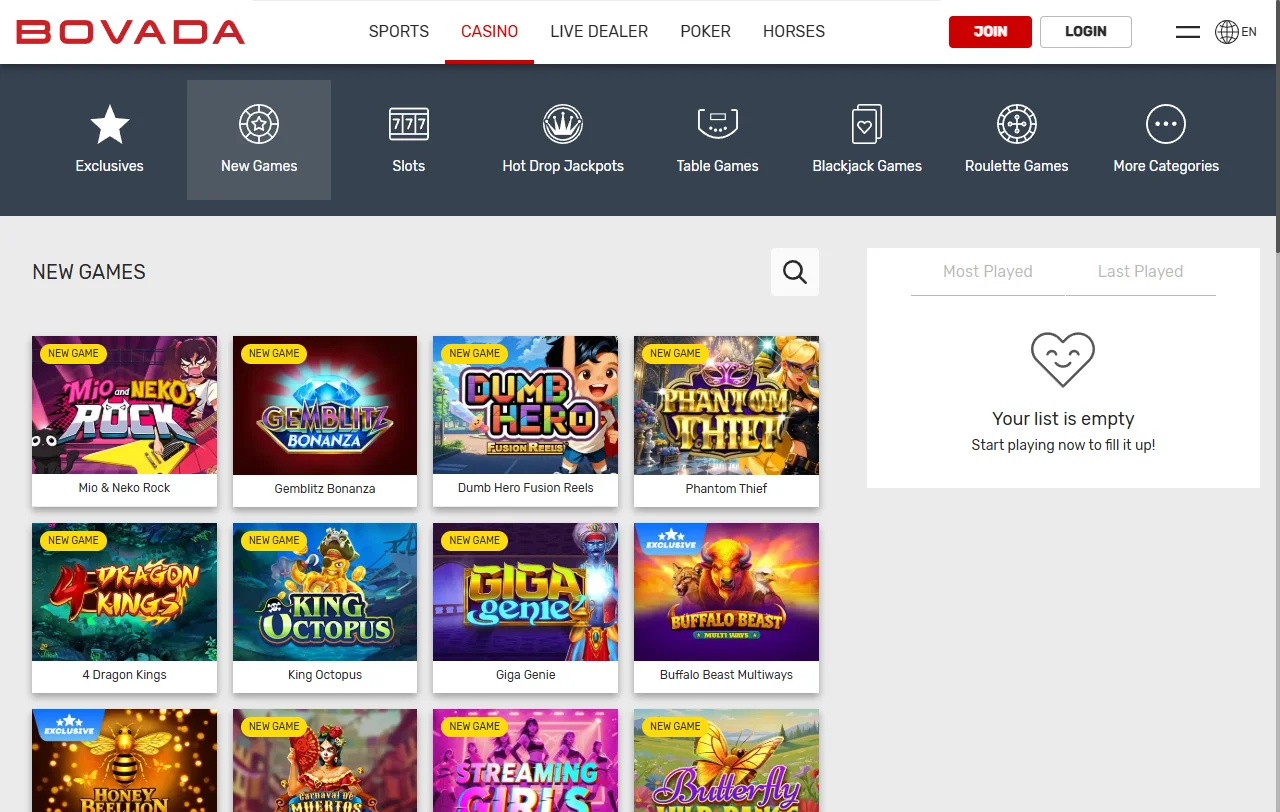Bovada Casino analysis of slots, tables and live dealer options