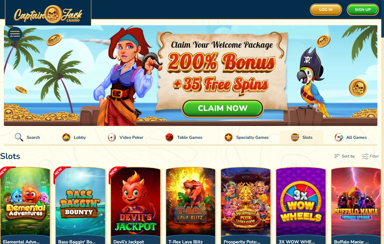 Captain Jack Casino game selection with slots and live dealer coverage