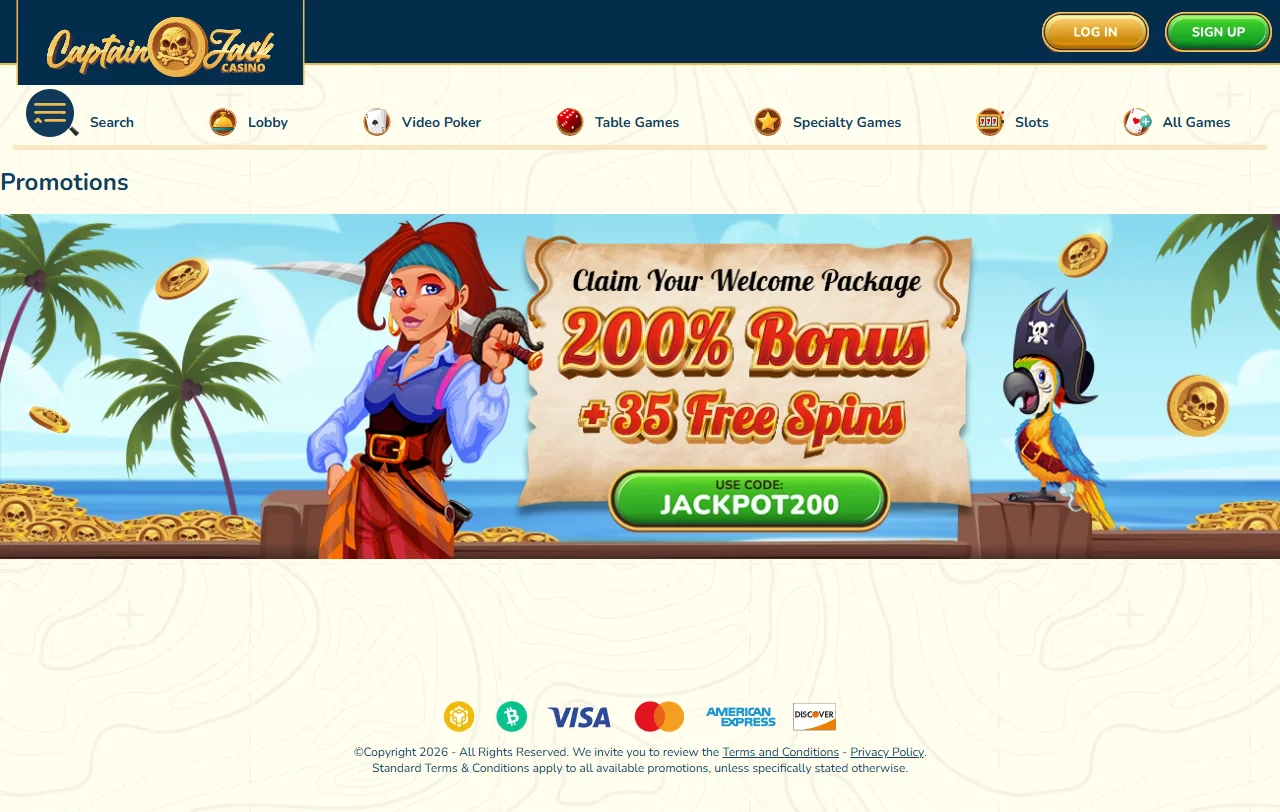 Captain Jack Casino bonus terms and welcome offer details for players