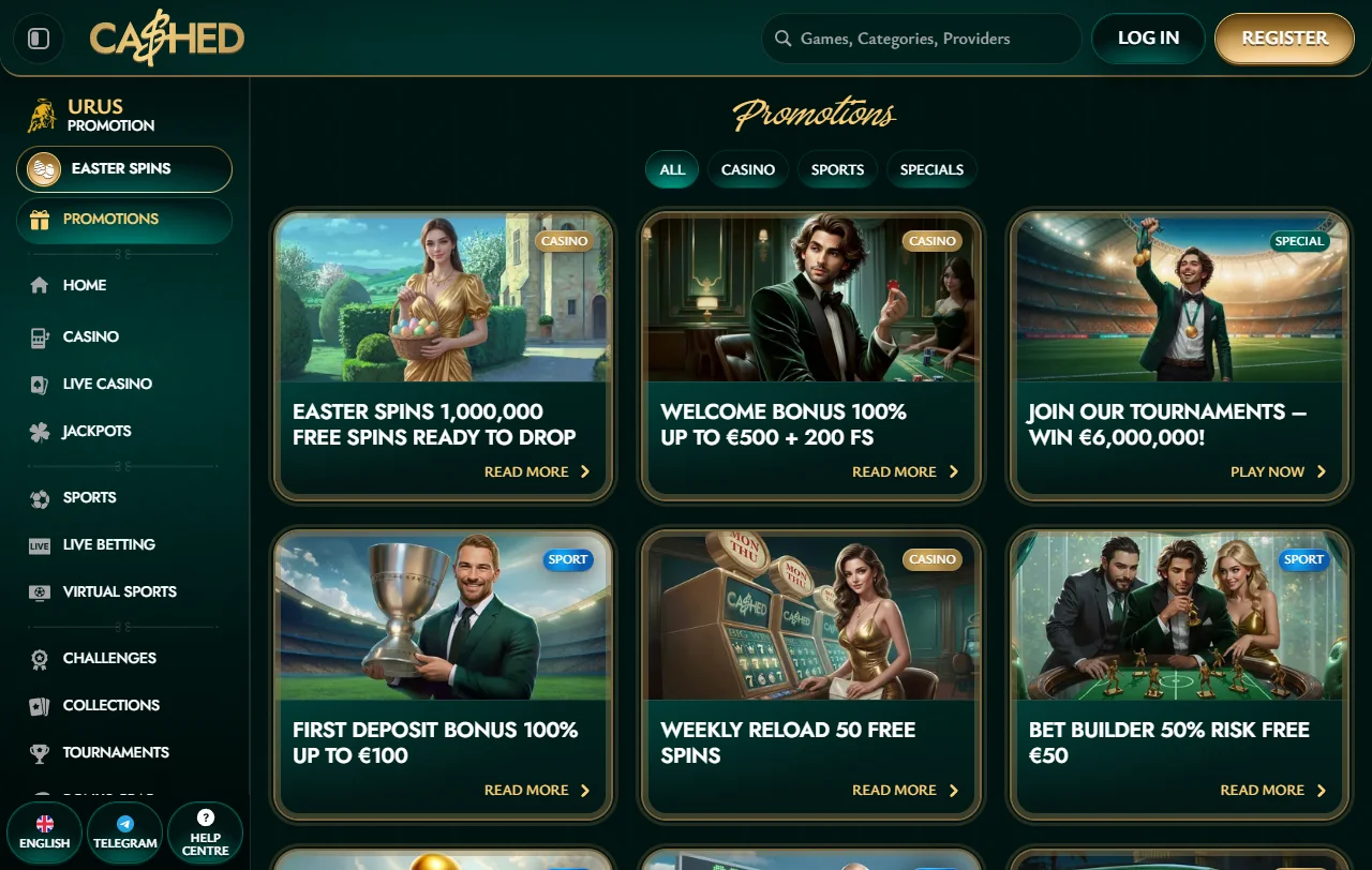 Cashed Casino slots and live dealer selection