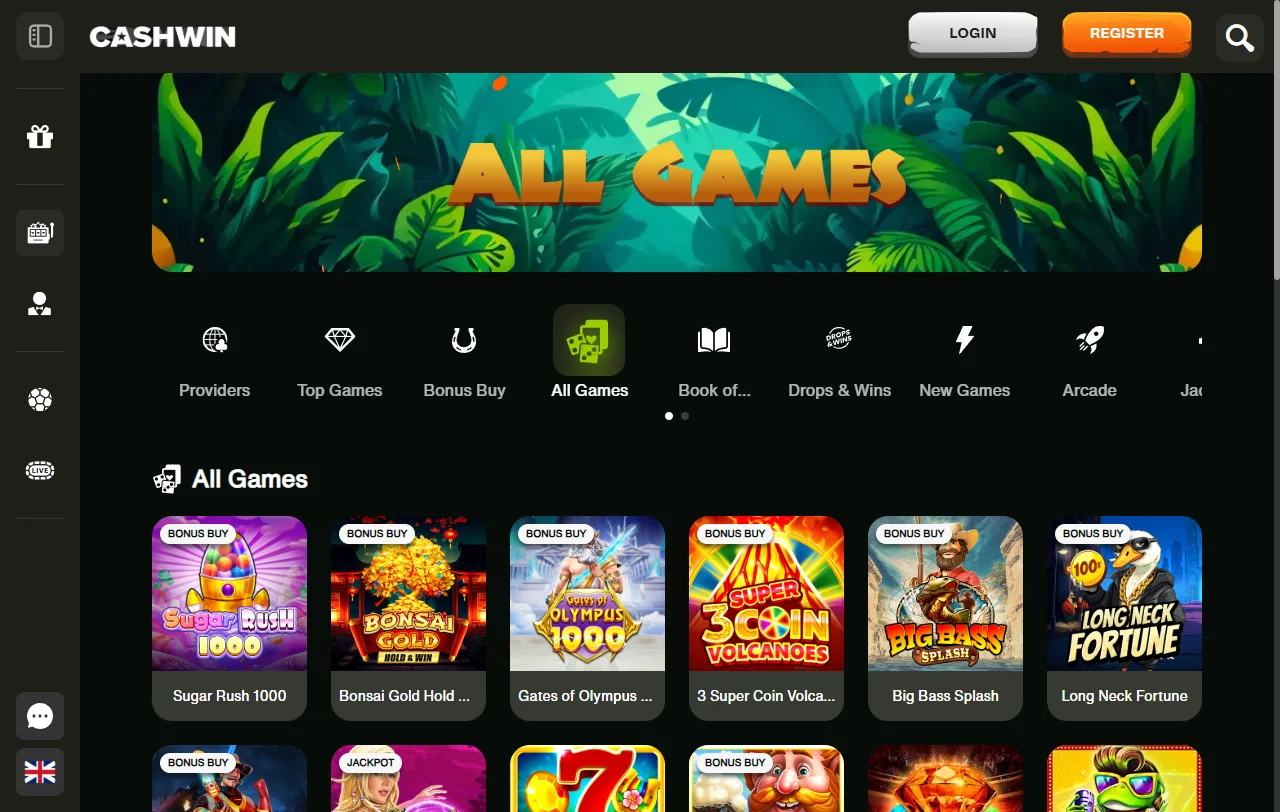CashWin Casino slots, live tables, and software providers overview