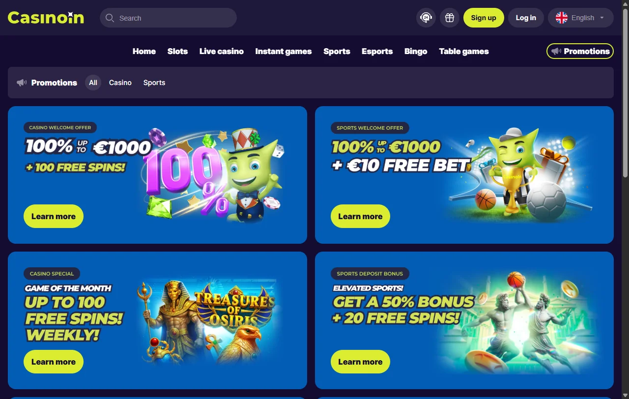 CasinoIn Casino overview of welcome offers and wagering terms