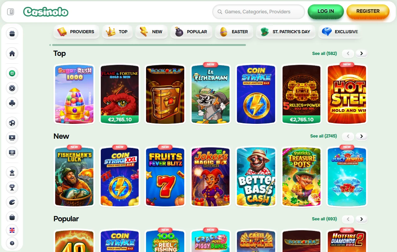 Casinolo Casino games library with slots and live dealer options