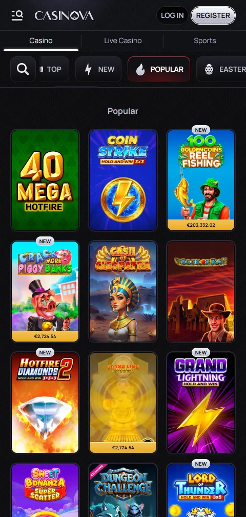 Casinova Casino deposits withdrawals and payment options
