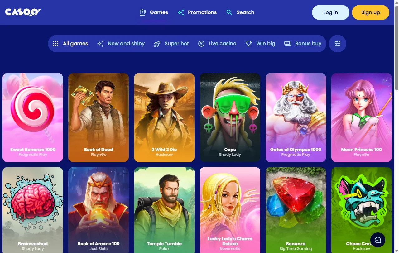 Casoo Casino slots, live tables, and game provider lineup