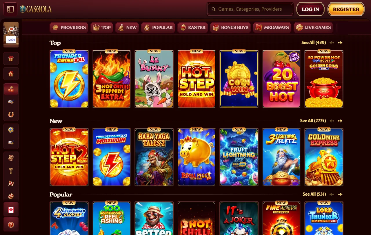 Casoola Casino games library with slots and live dealer options