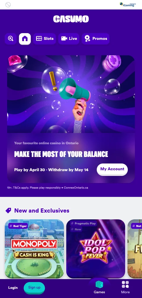 Casumo Casino native mobile app with biometric login on Canadian devices