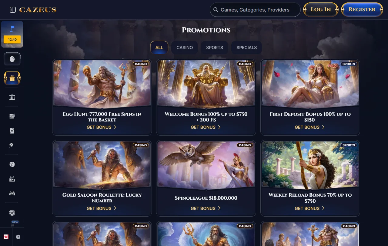 Cazeus Casino bonus terms and welcome offer summary for players
