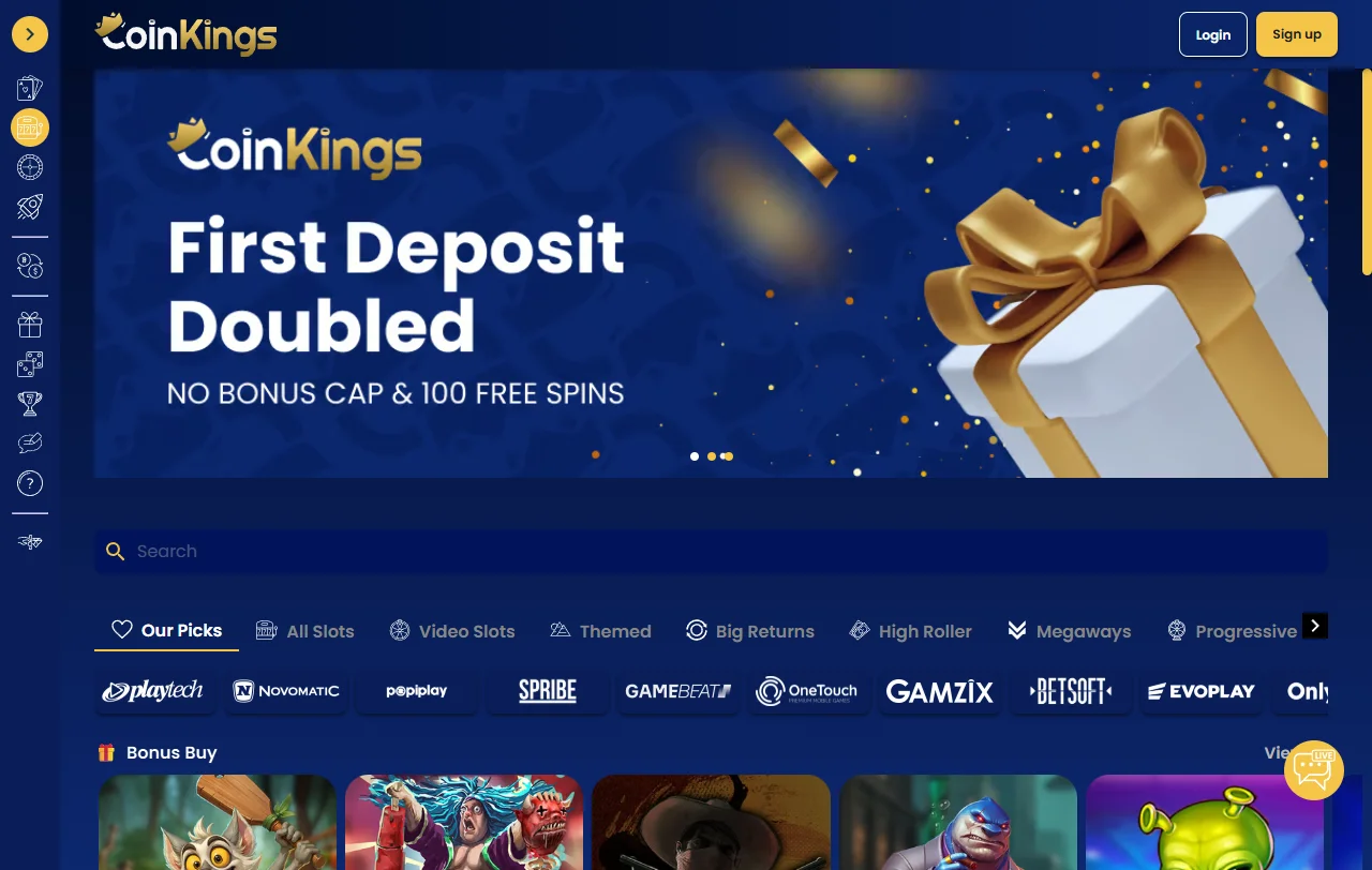 CoinKings Casino analysis covering slots, live dealer play, and table games