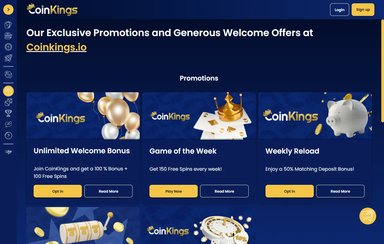 CoinKings Casino bonus overview with wagering terms and promotional structure