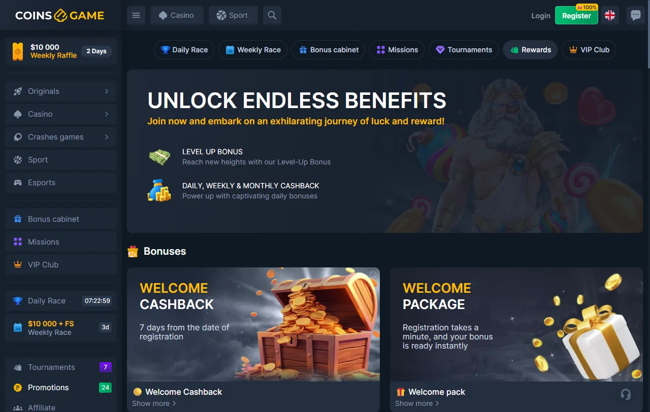 Coins Game Casino bonuses and welcome offers