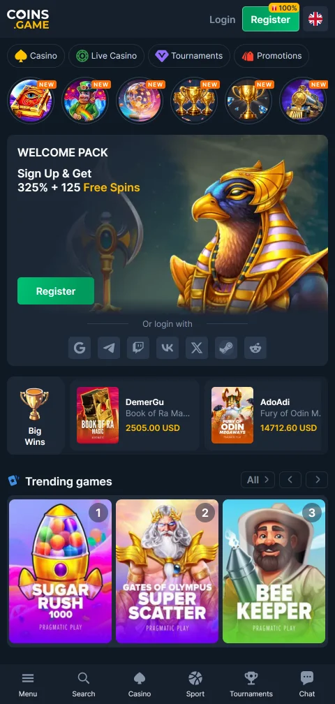 Coins Game Casino mobile access and compatibility