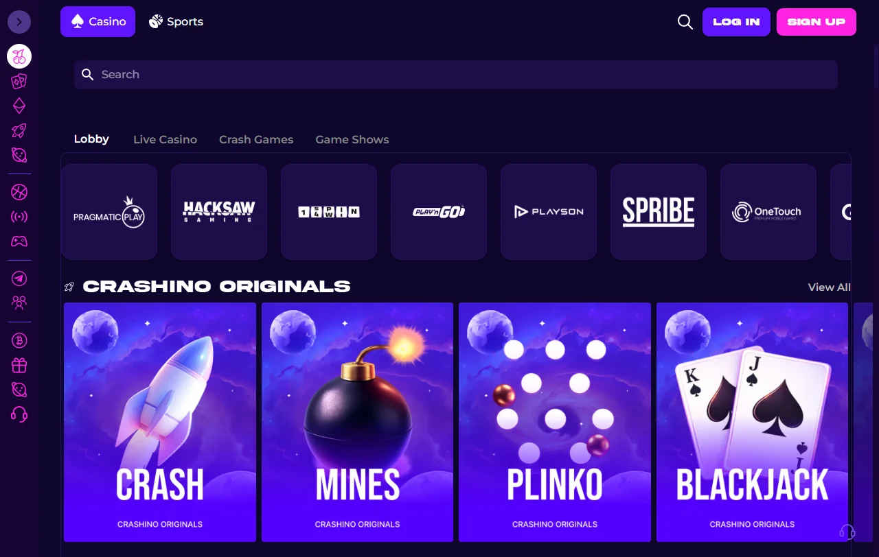 Crashino Casino bonus overview with welcome offer and wagering context
