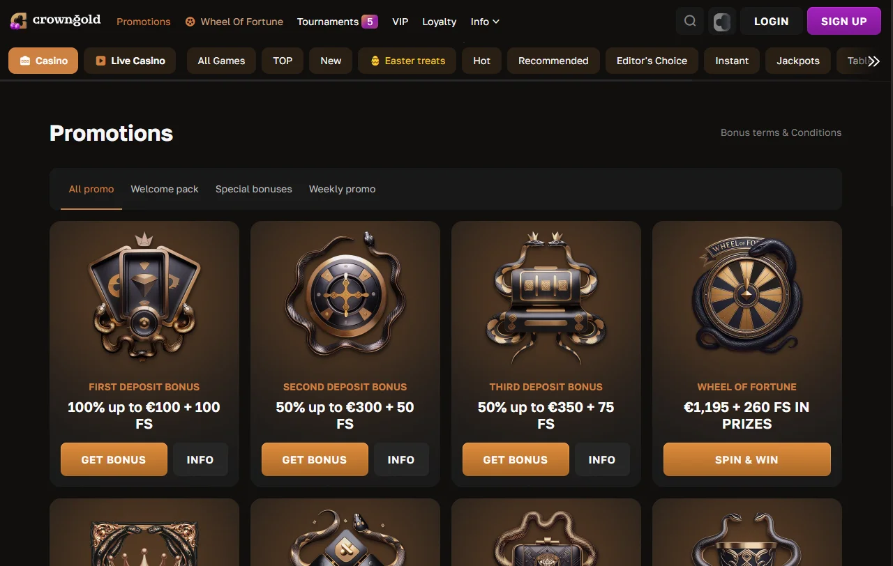 Crowngold Casino slots and live dealer game variety