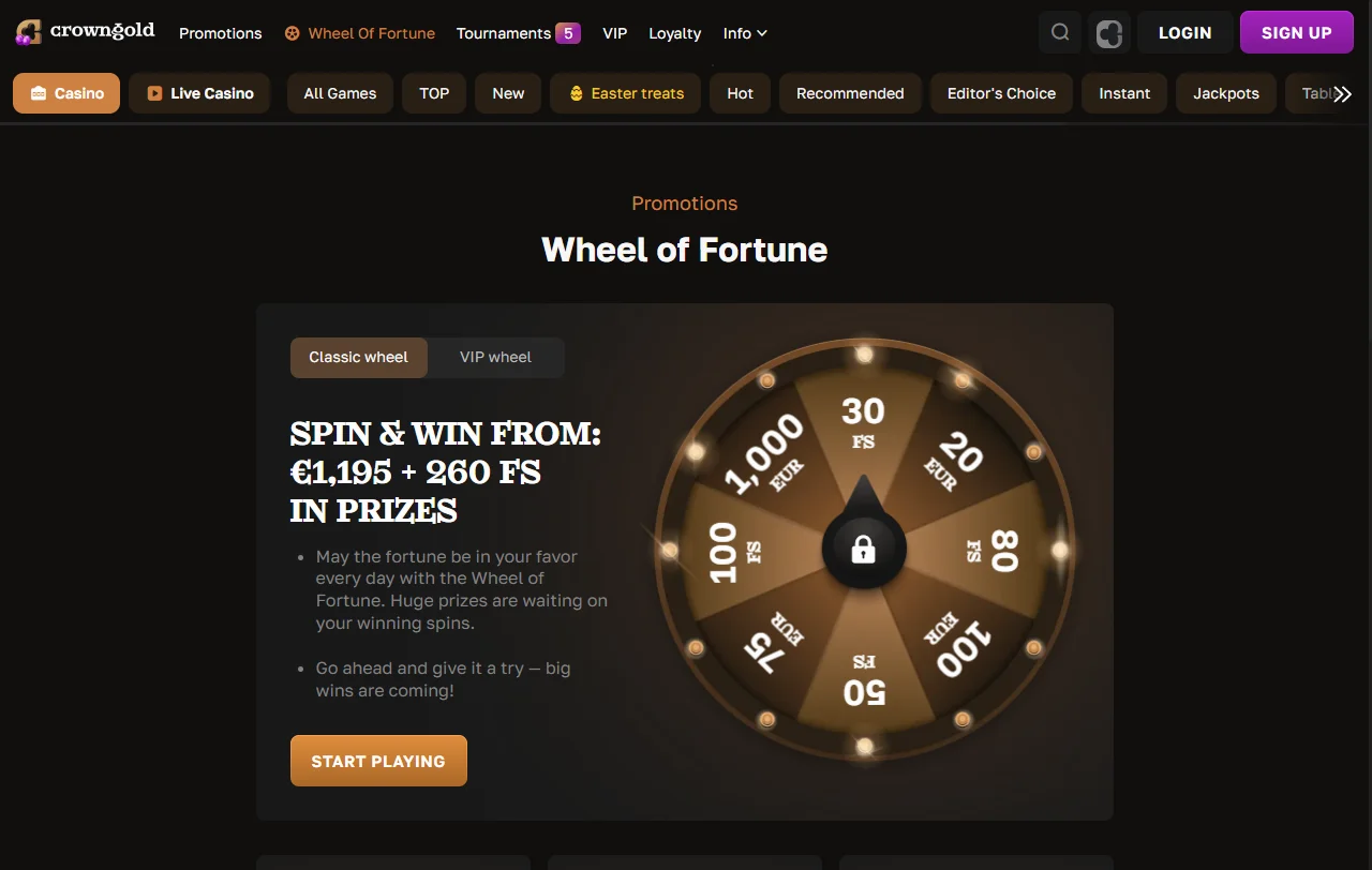 Crowngold Casino bonus terms and promotion structure